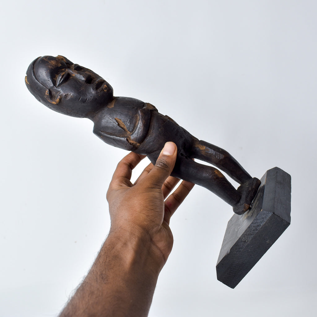 Lobi Standing Male Wood Figure on Custom Base Ghana