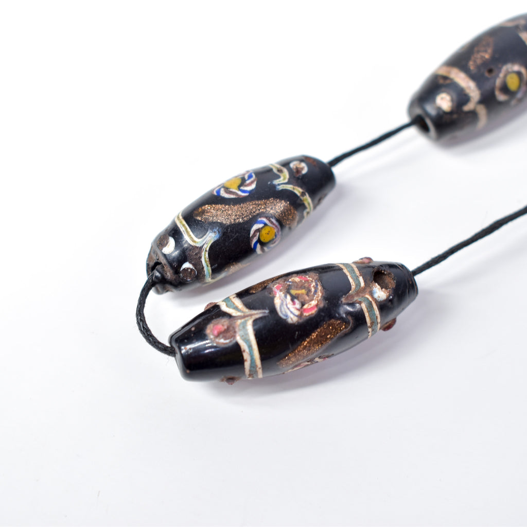 5 Aventurine Floral Venetian Black Trade Beads