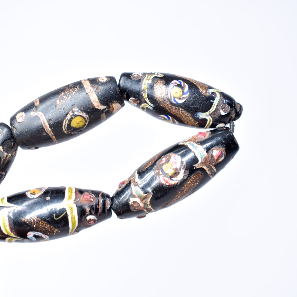 5 Aventurine Floral Venetian Black Trade Beads
