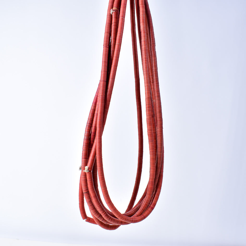 7 Strands Vulcanite "Vinyl" Heishi Red Trade Beads 31 Inch