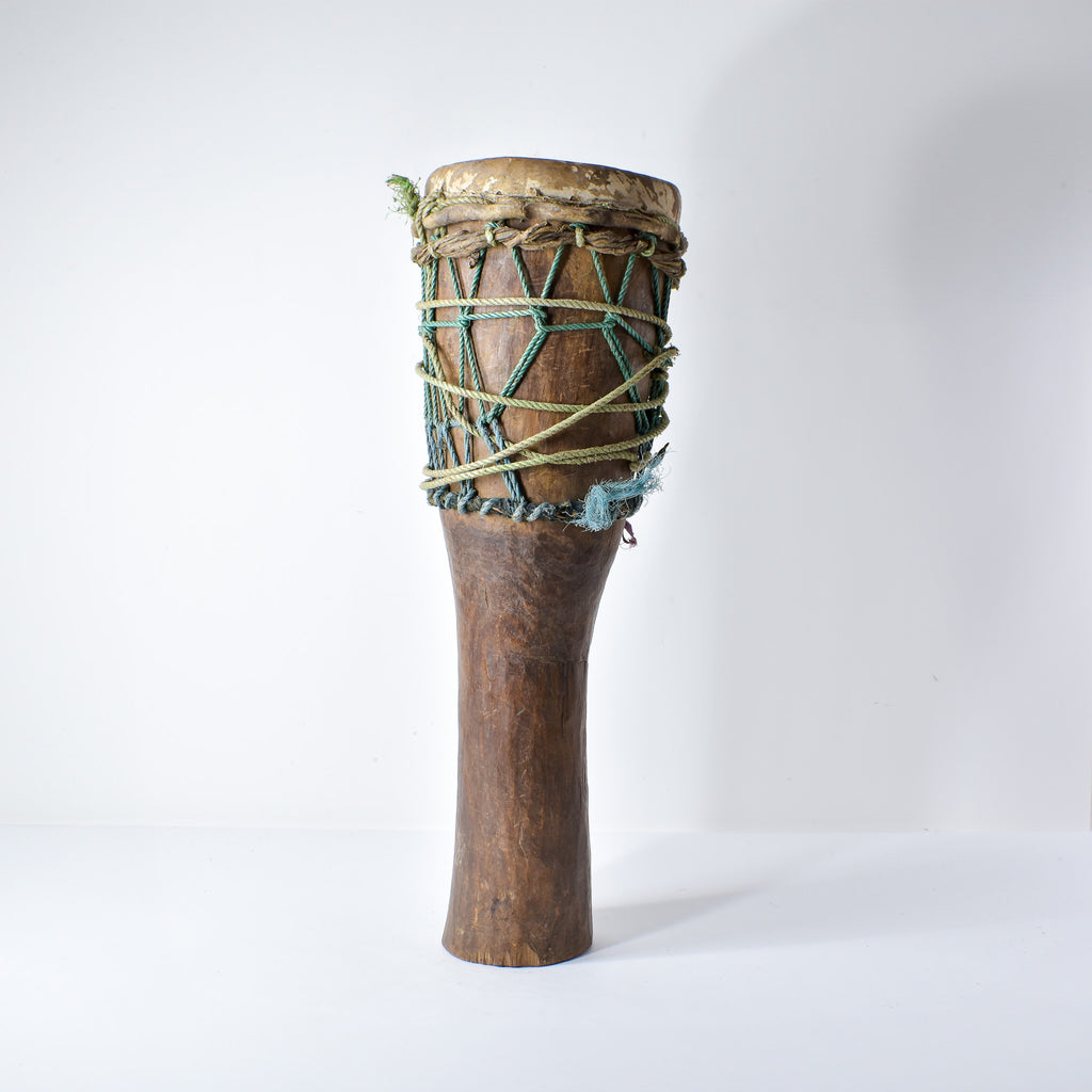 Fulani Wood Drum Tall with Animal Hide Guinea