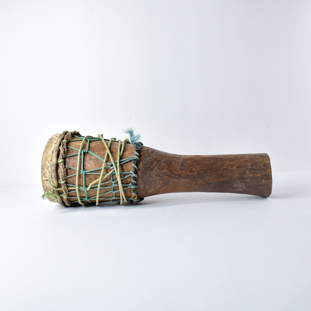 Fulani Wood Drum Tall with Animal Hide Guinea