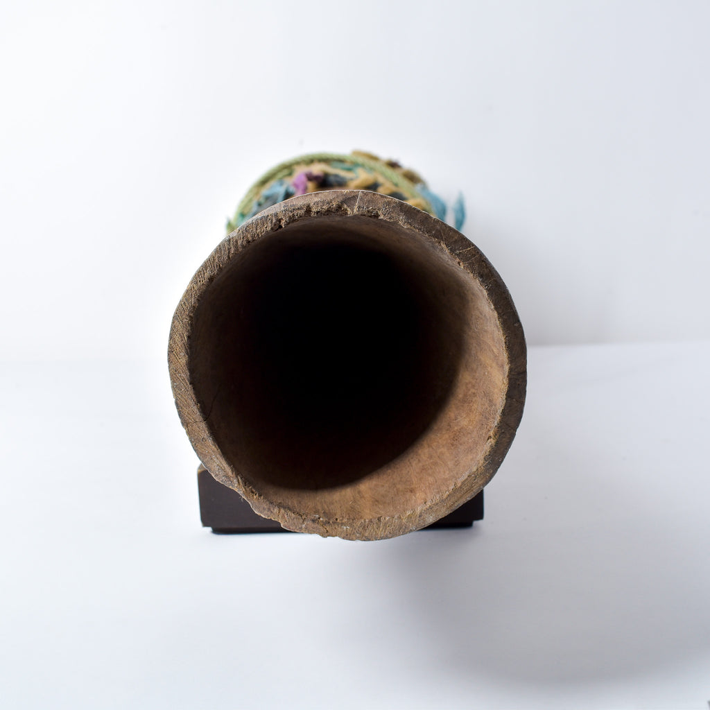 Fulani Wood Drum Tall with Animal Hide Guinea