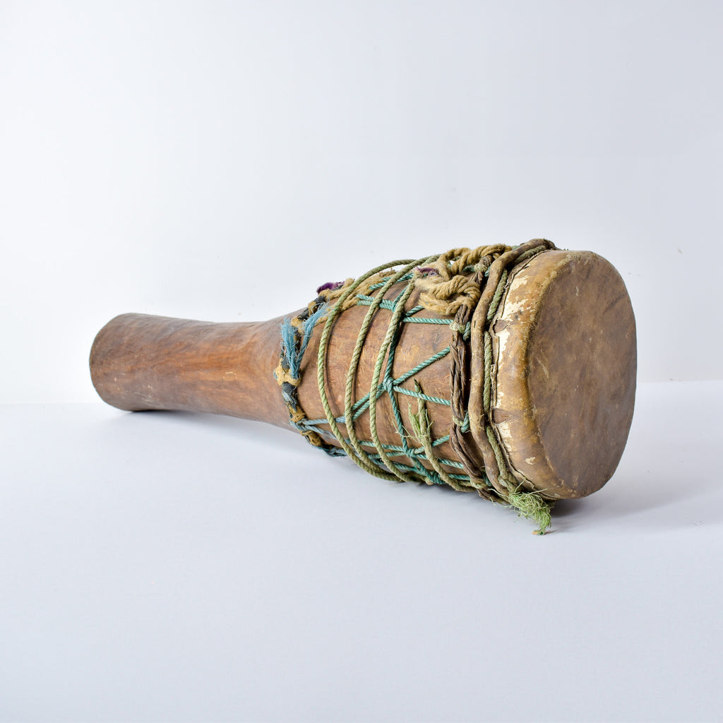 Fulani Wood Drum Tall with Animal Hide Guinea