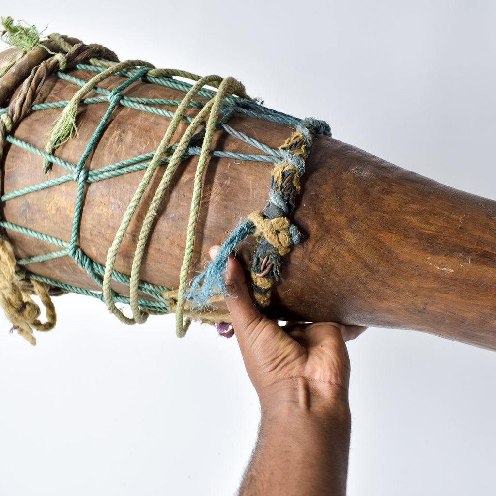 Fulani Wood Drum Tall with Animal Hide Guinea