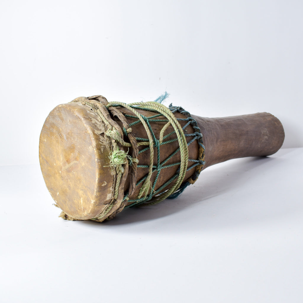 Fulani Wood Drum Tall with Animal Hide Guinea