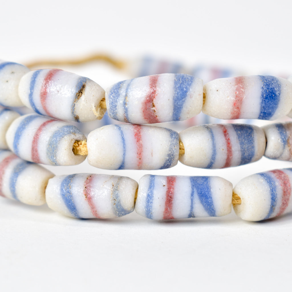 Krobo "Recycled" Powder Glass Striped Beads 31 Inch