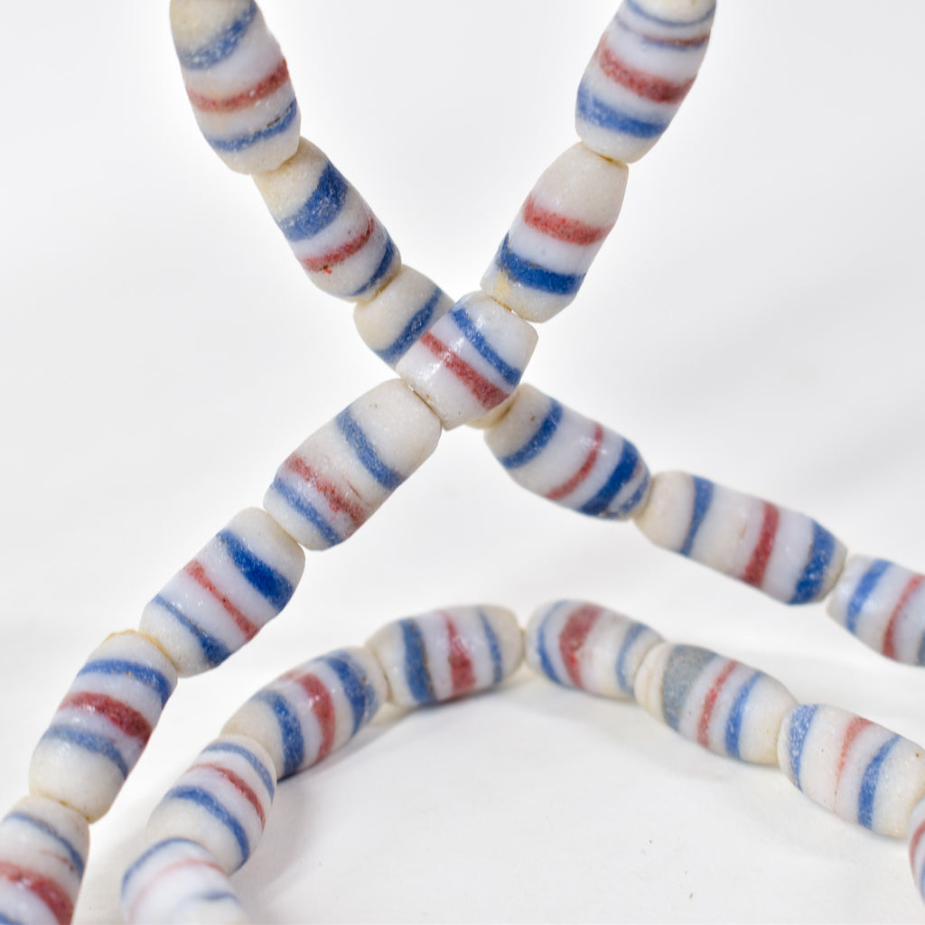 Krobo "Recycled" Powder Glass Striped Beads 31 Inch