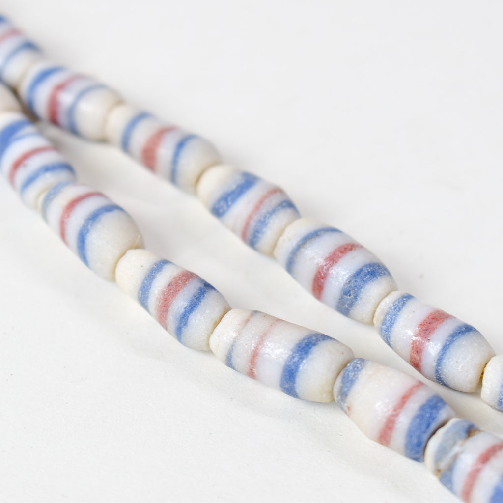 Krobo "Recycled" Powder Glass Striped Beads 31 Inch