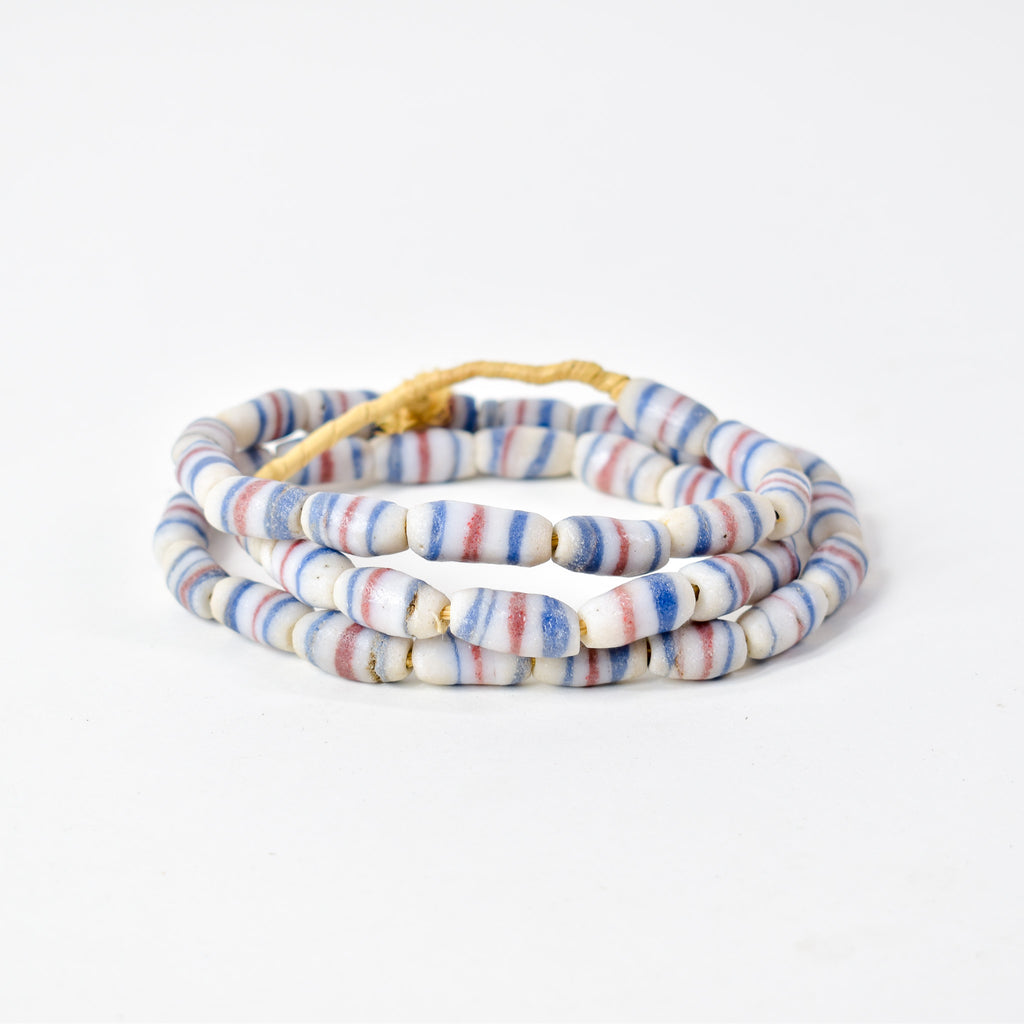 Krobo "Recycled" Powder Glass Striped Beads 31 Inch