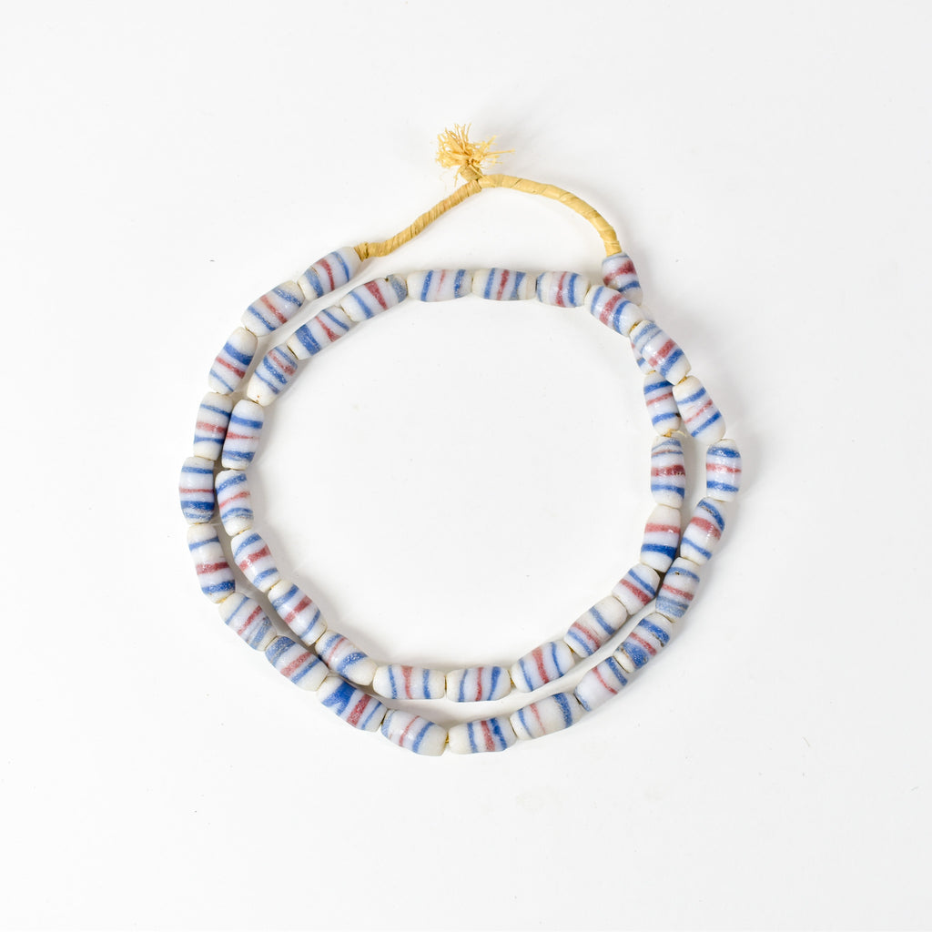 Krobo "Recycled" Powder Glass Striped Beads 31 Inch