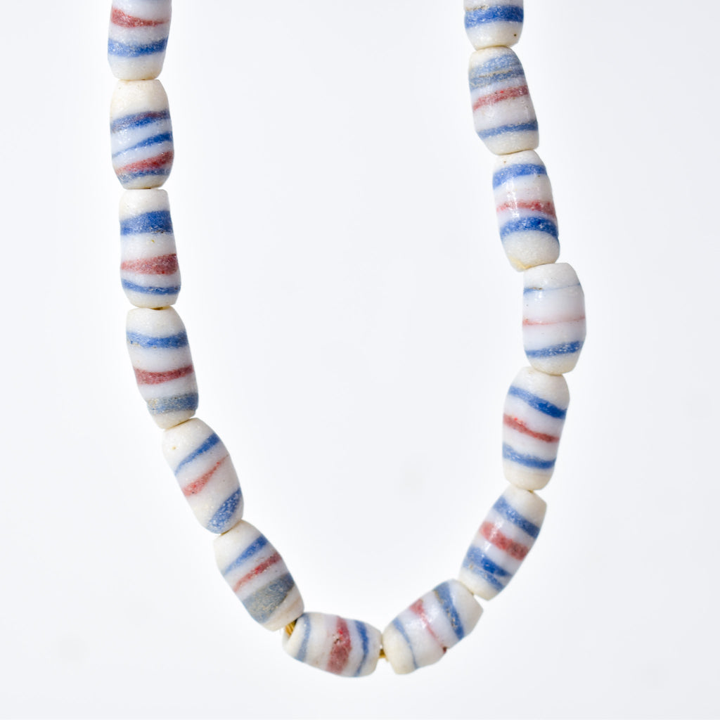 Krobo "Recycled" Powder Glass Striped Beads 31 Inch