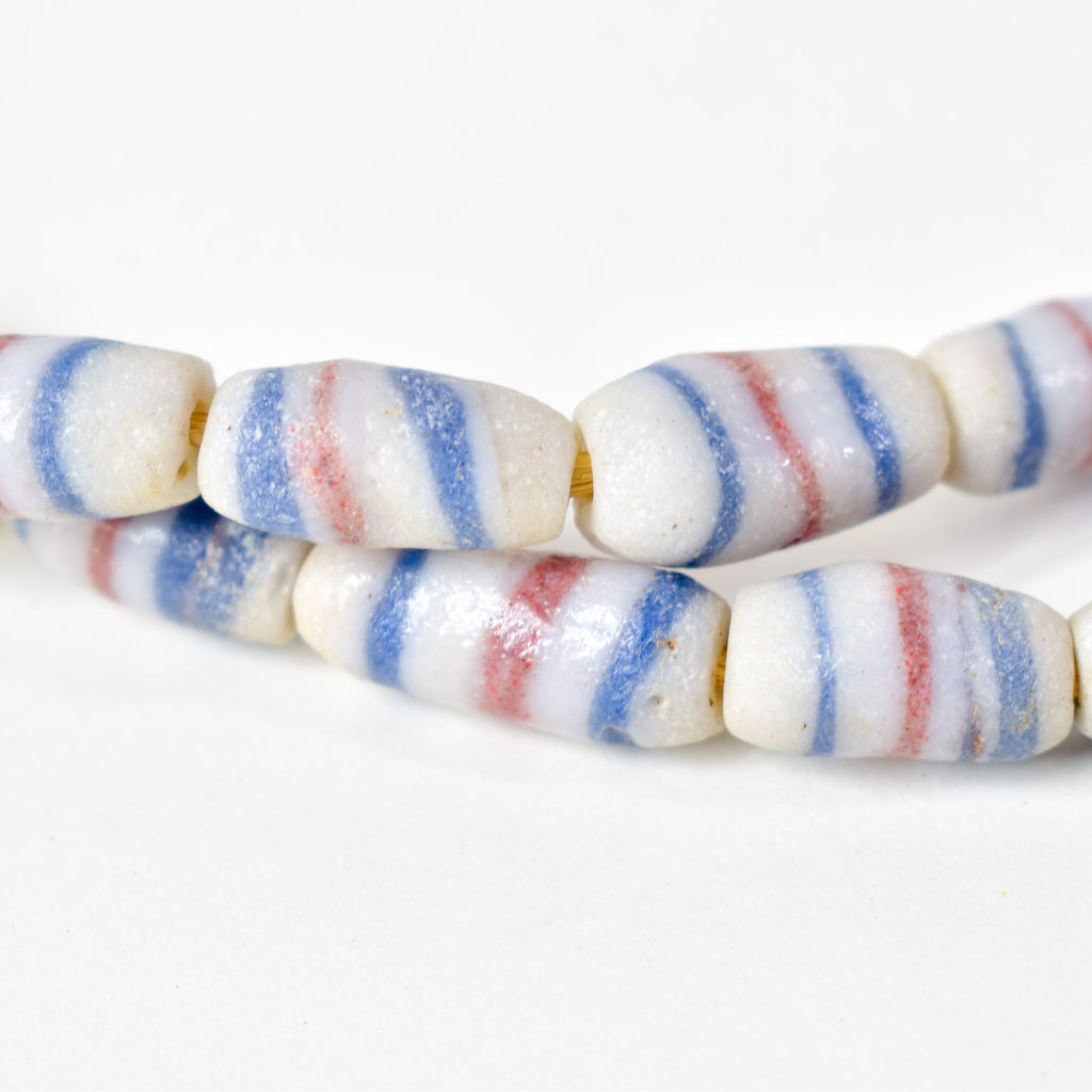 Krobo "Recycled" Powder Glass Striped Beads 31 Inch
