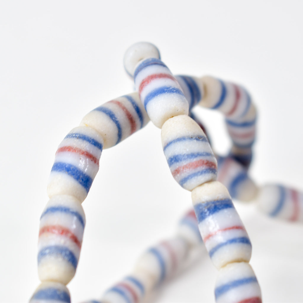 Krobo "Recycled" Powder Glass Striped Beads 31 Inch