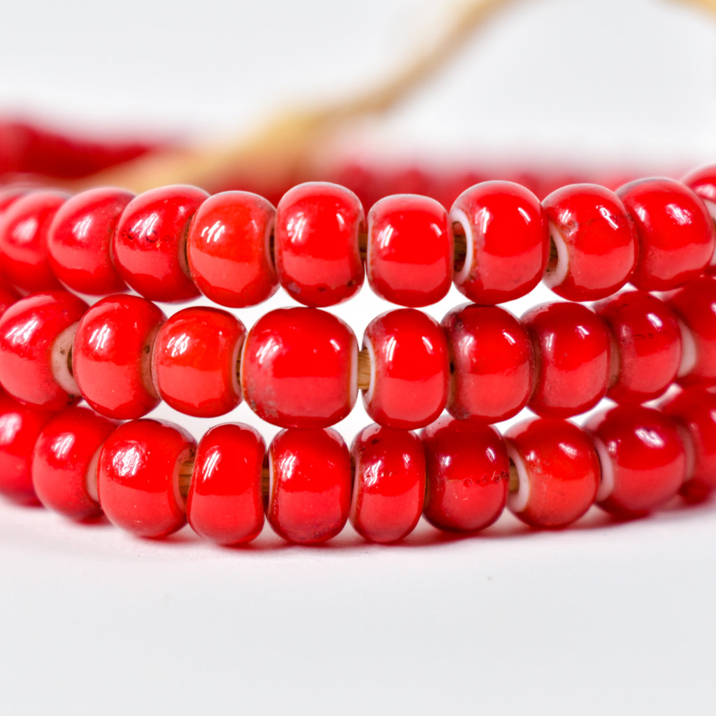 Red White Hearts 7mm Venetian Trade Beads