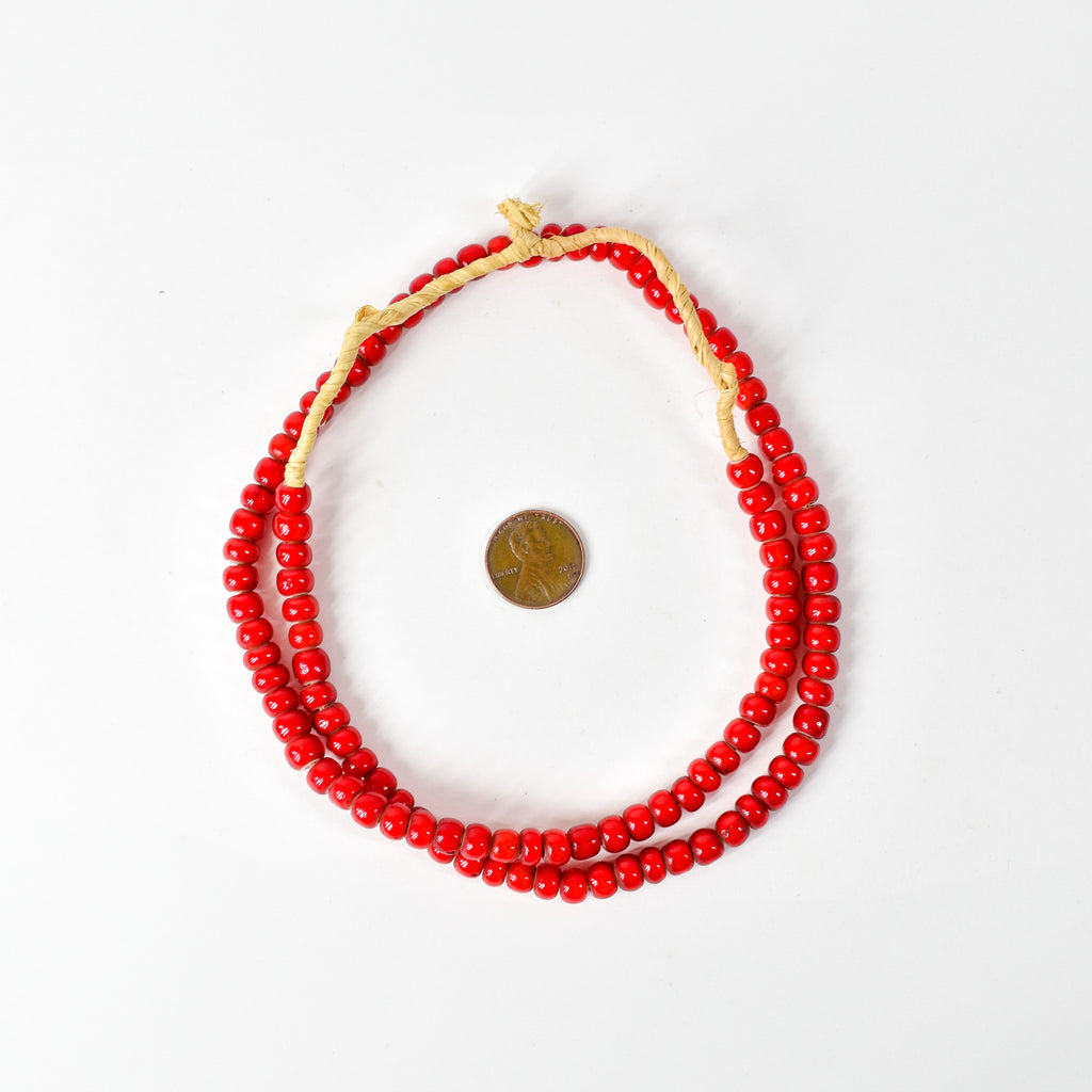 Red White Hearts 7mm Venetian Trade Beads