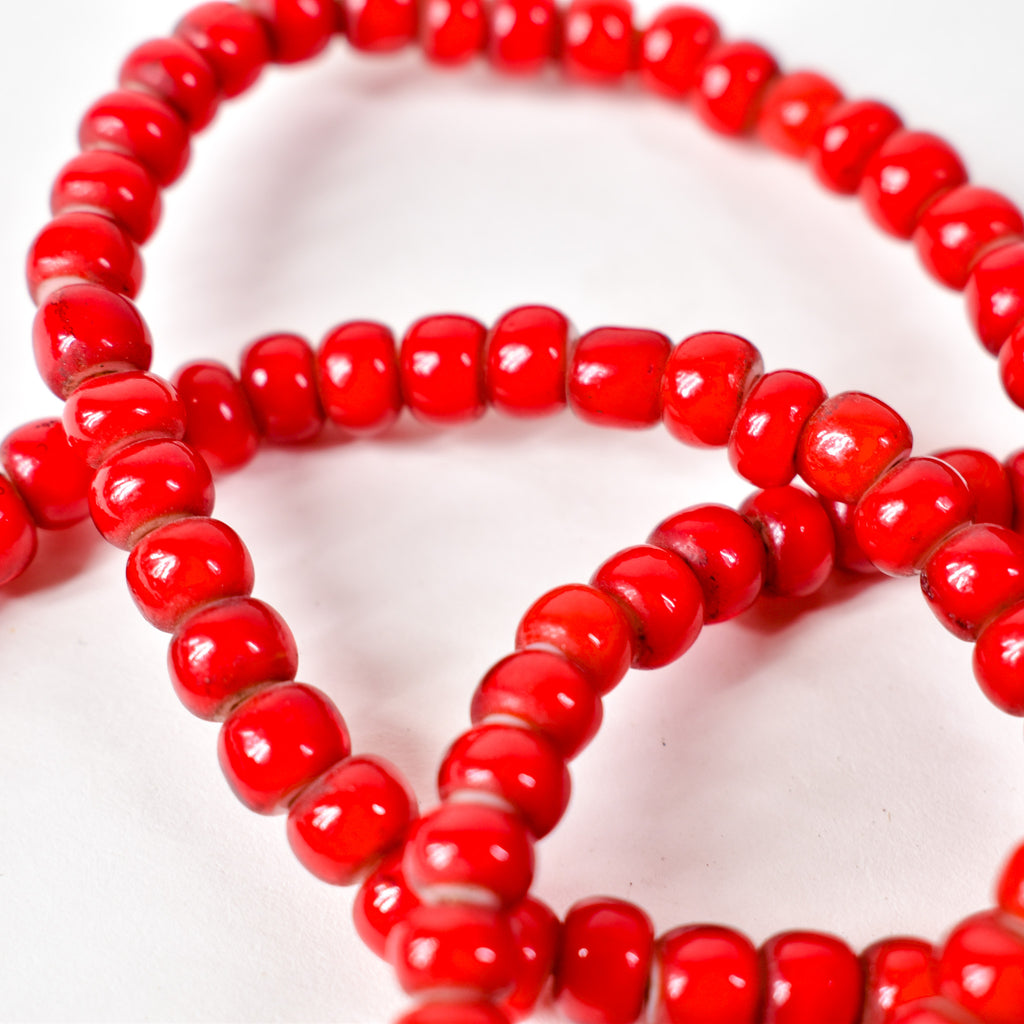 Red White Hearts 7mm Venetian Trade Beads