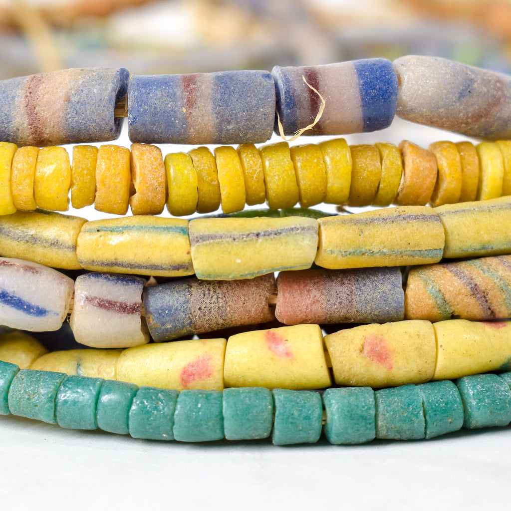10 Strands Krobo "Recycled" Powder Glass Trade Beads
