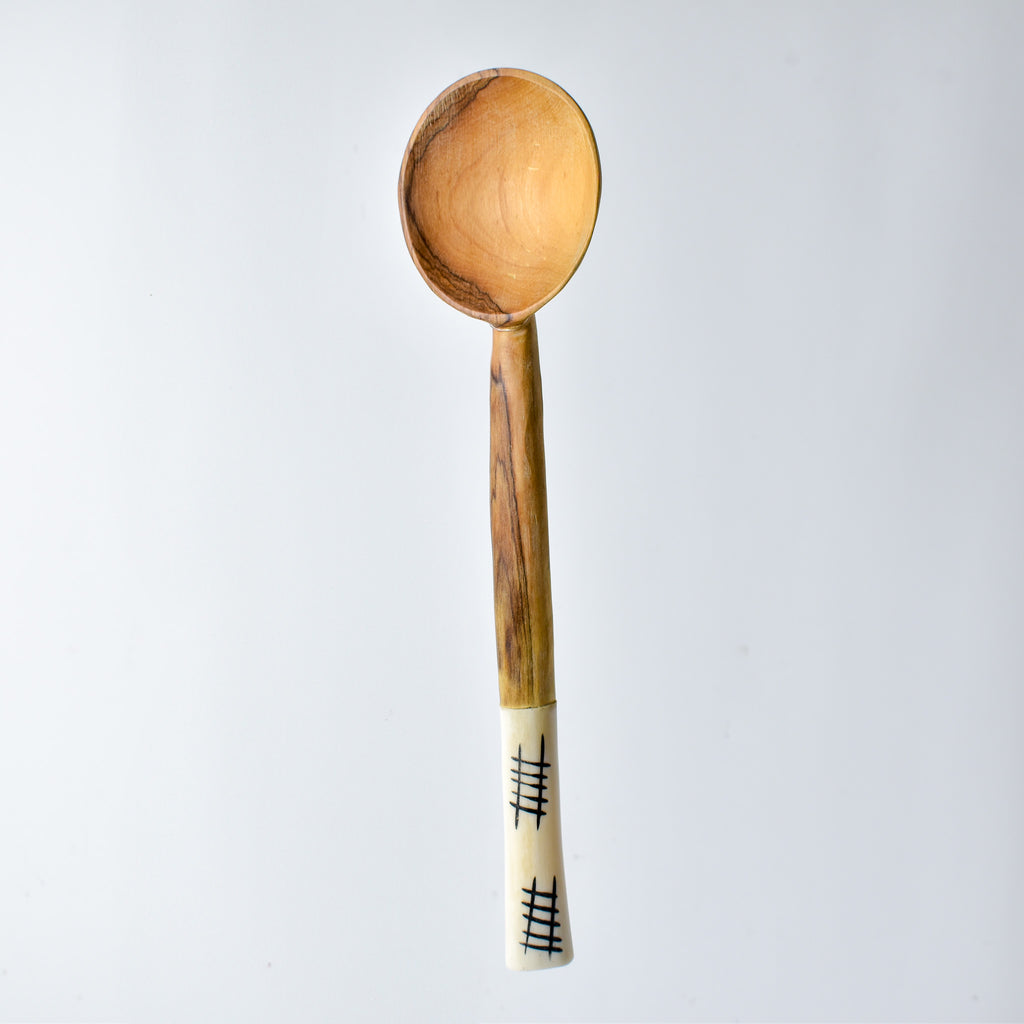 Maasai Olivewood and Bone Handle Serving Spoon Set Kenya