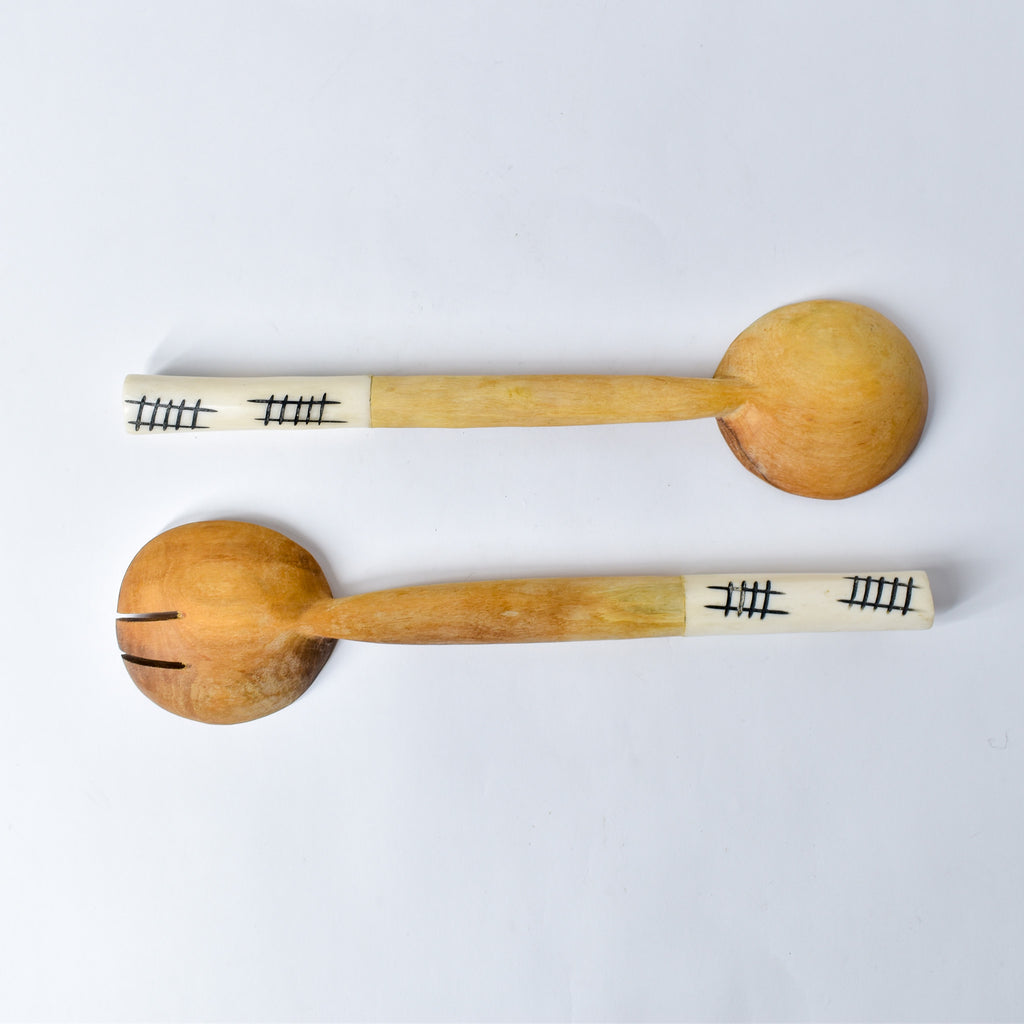 Maasai Olivewood and Bone Handle Serving Spoon Set Kenya