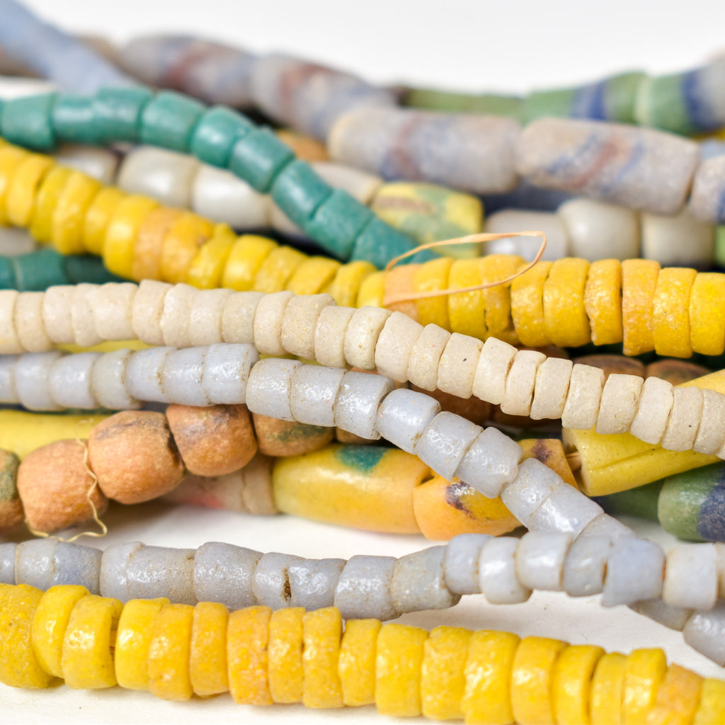 10 Strands Krobo "Recycled" Powder Glass Trade Beads