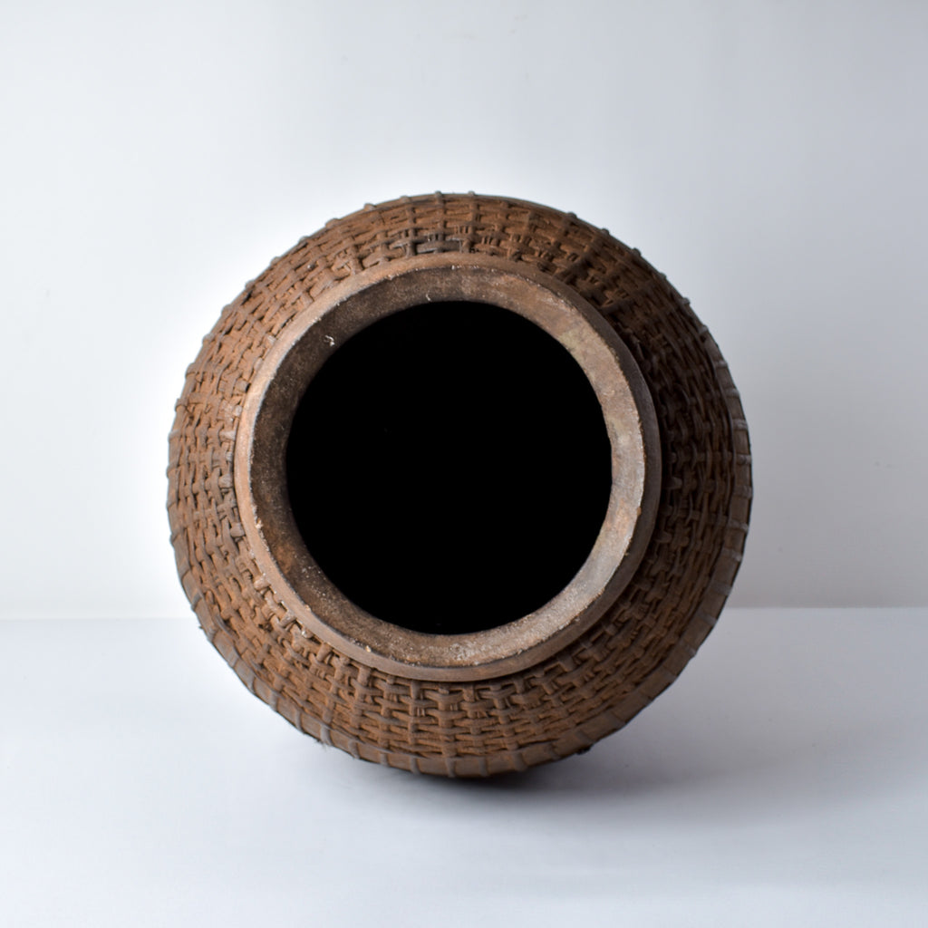 Batwa Pot with Rattan Basketry on Stand Burundi