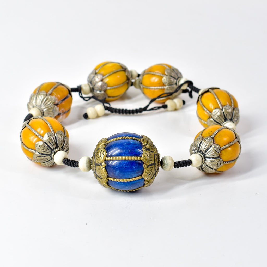 Moroccan Metal and Resin Beaded Necklace 30 Inches