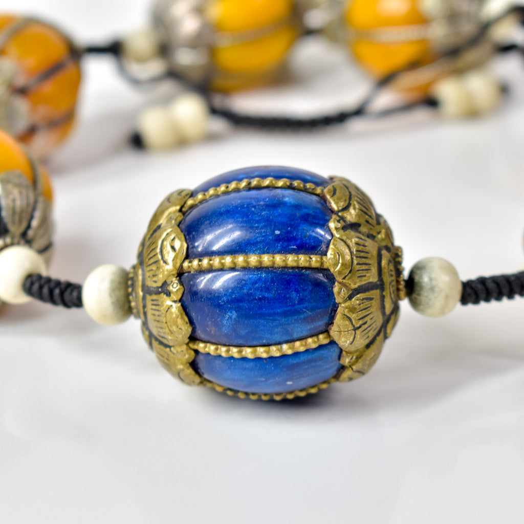 Moroccan Metal and Resin Beaded Necklace 30 Inches