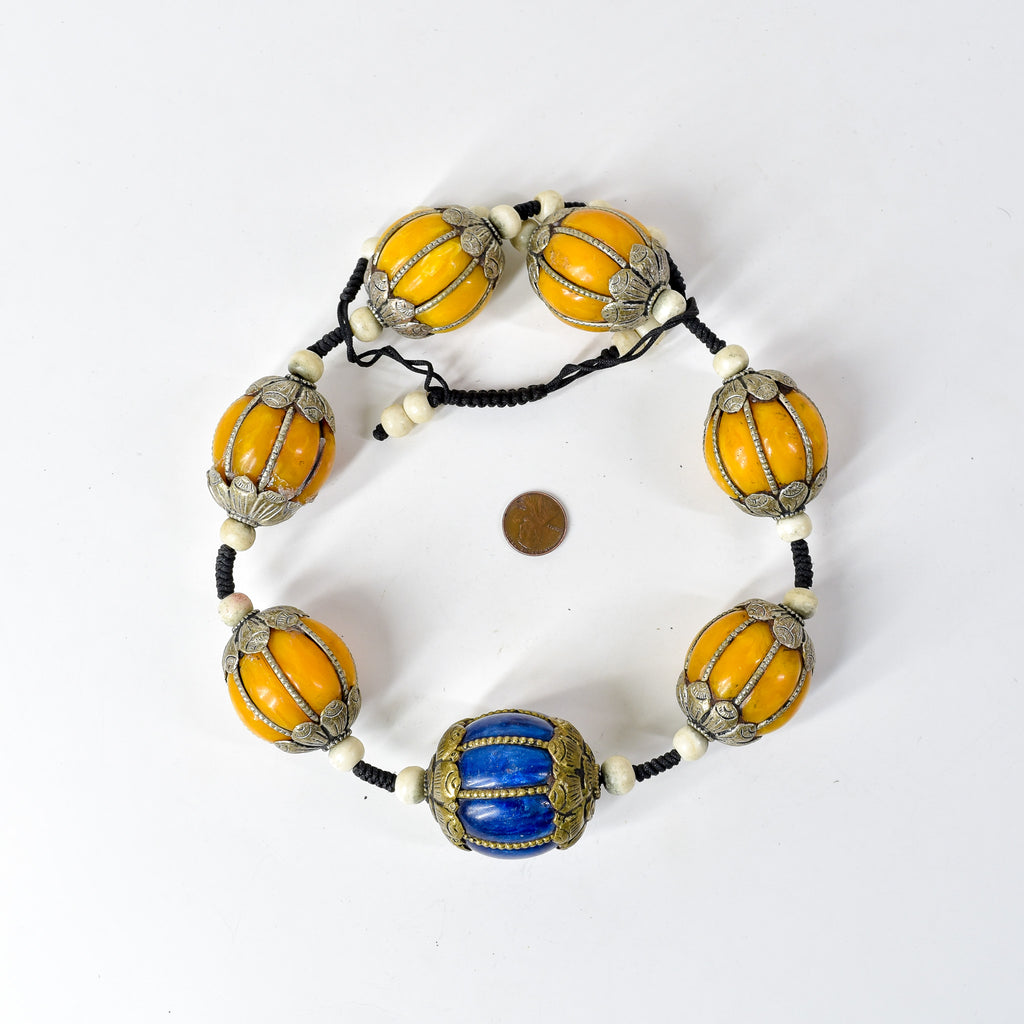 Moroccan Metal and Resin Beaded Necklace 30 Inches