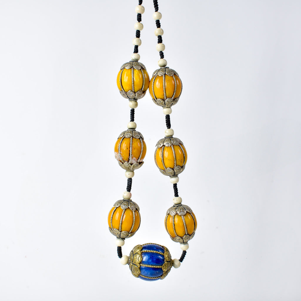 Moroccan Metal and Resin Beaded Necklace 30 Inches