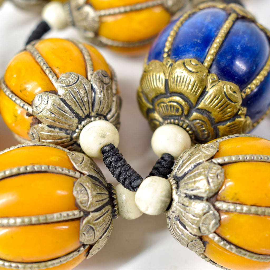Moroccan Metal and Resin Beaded Necklace 30 Inches
