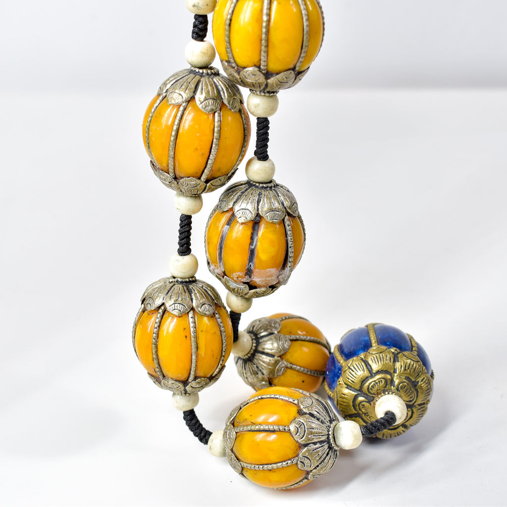 Moroccan Metal and Resin Beaded Necklace 30 Inches