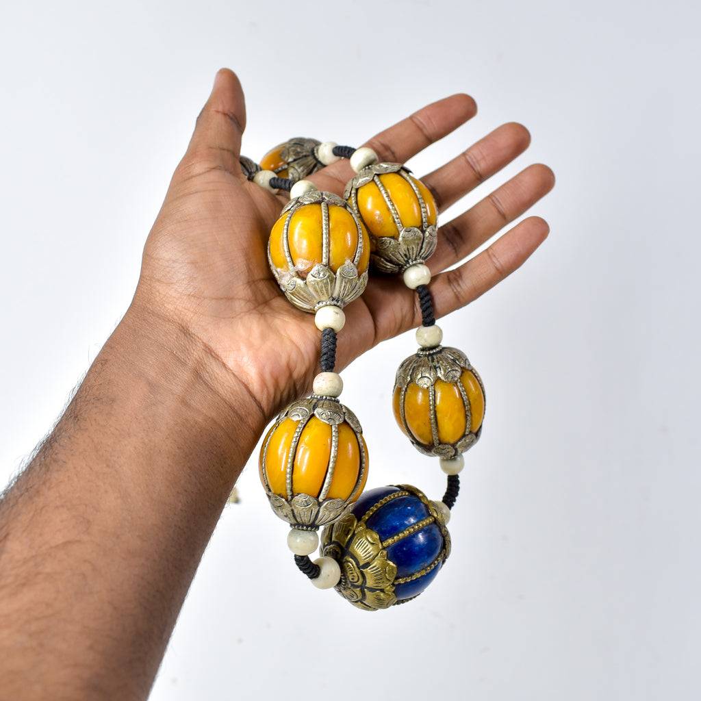 Moroccan Metal and Resin Beaded Necklace 30 Inches