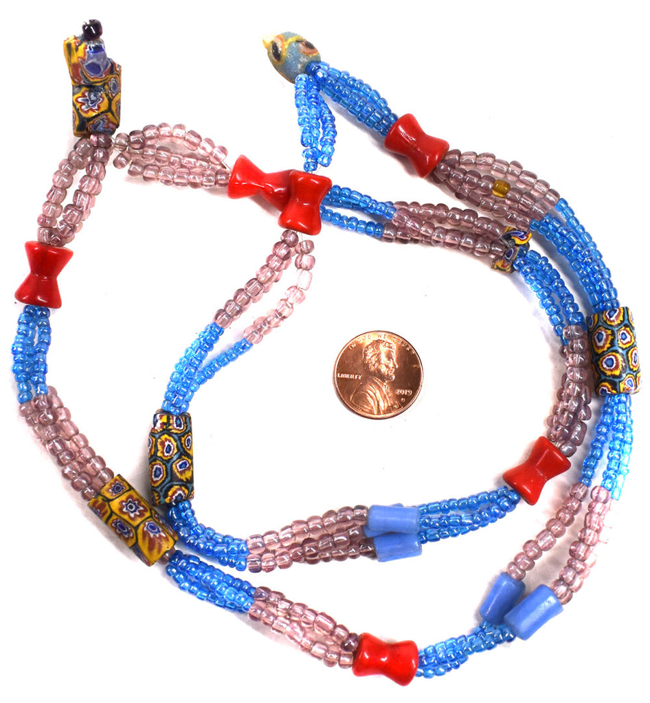 3 Strand Millefiori Venetian Trade Bead Necklace