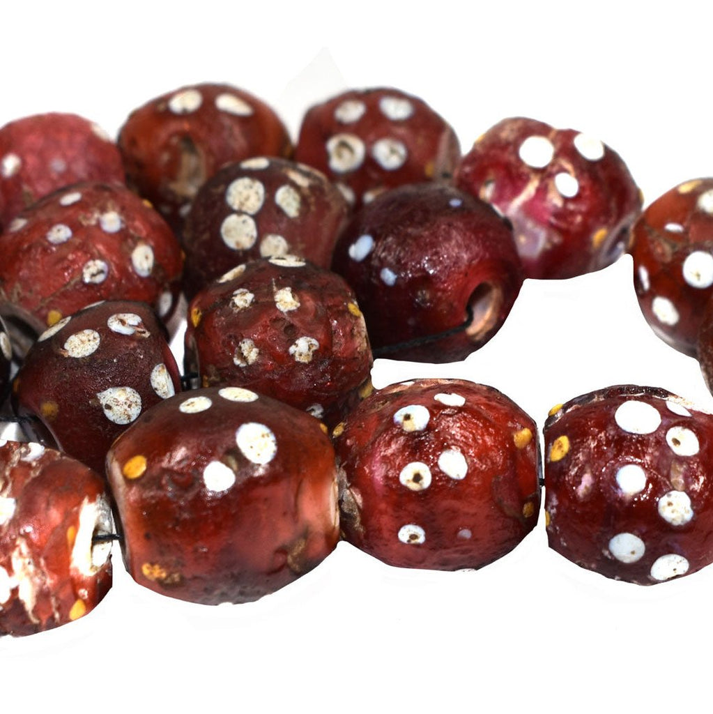 17 Red Double Row Skunk Venetian Trade Beads