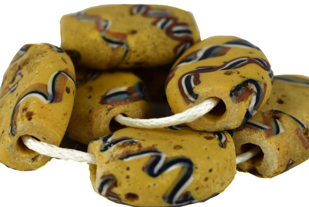 7 Yellow Tabular Venetian Trade Beads