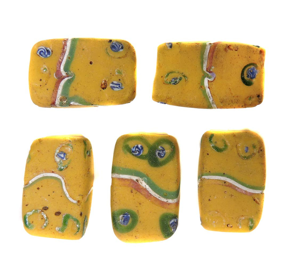 5 Yellow Tabular Venetian Trade Beads Loose