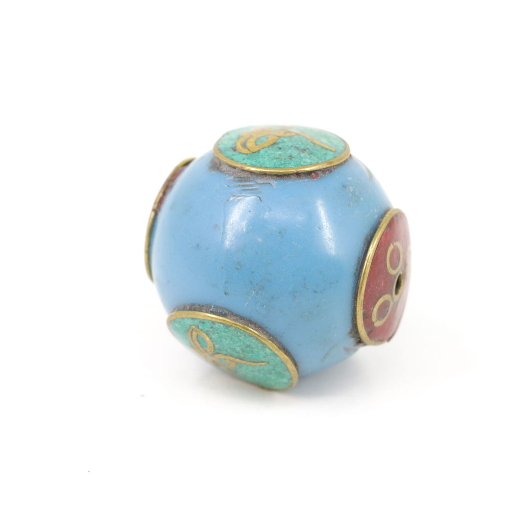 Tibetan Brass Blue Bead Repoussé