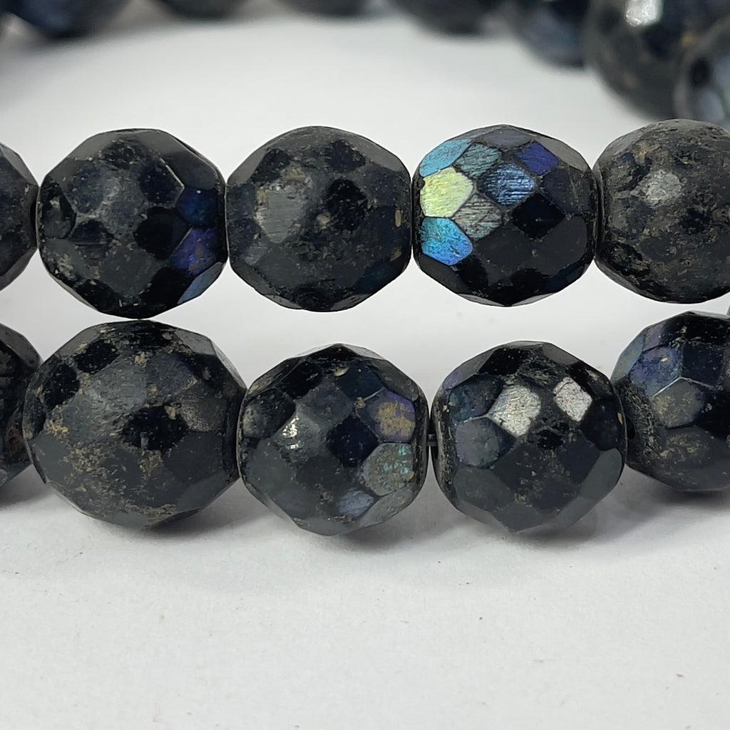 Iridescent Faceted Graduated Bohemian Black Trade Beads
