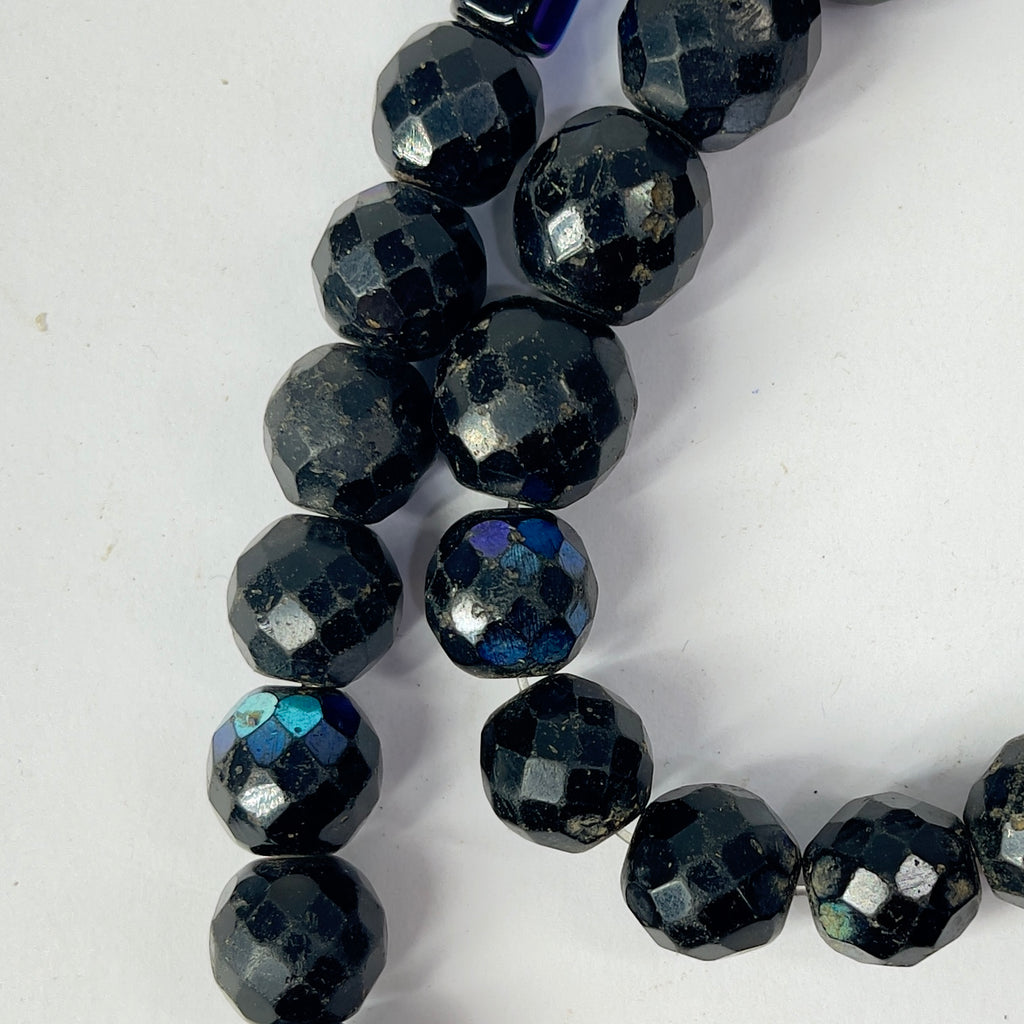 Iridescent Faceted Graduated Bohemian Black Trade Beads