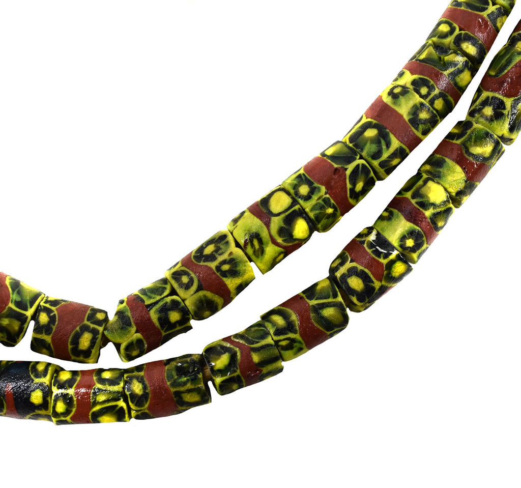 Rare Yellow and Red Matched Millefiori Venetian Trade Beads Cooper Collection 34 Inch