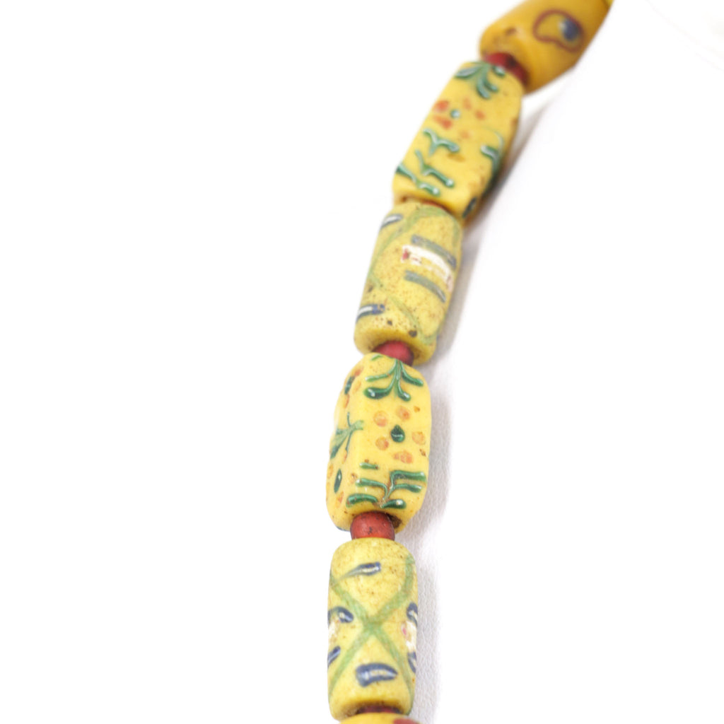 Yellow Floral Rectangle Venetian and Whiteheart Necklace Africa Collins Collection