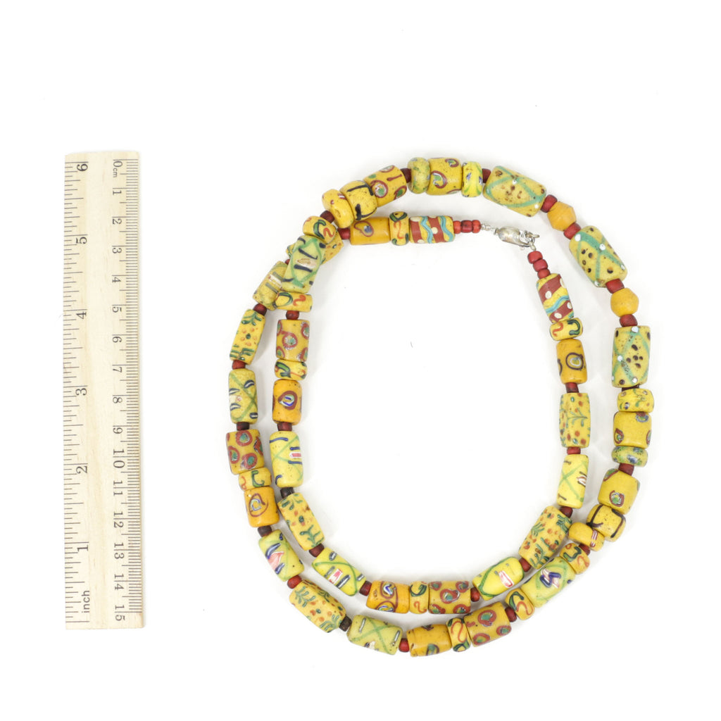 Yellow Floral Rectangle Venetian and Whiteheart Necklace Africa Collins Collection