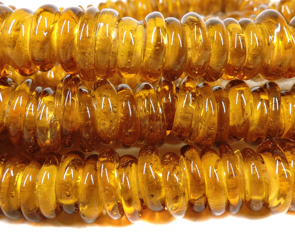 Yellow Translucent Glass Ring Trade Beads 42 Inch Italy