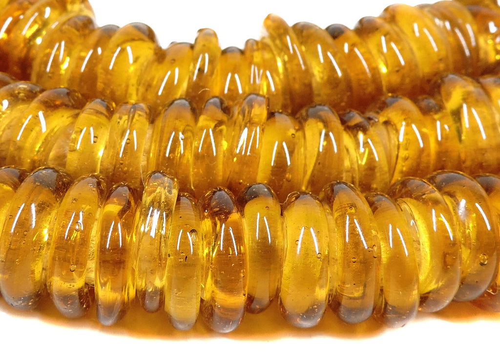 Yellow Translucent Glass Ring Trade Beads 42 Inch Italy