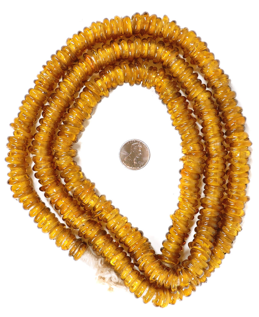 Yellow Translucent Glass Ring Trade Beads 42 Inch Italy