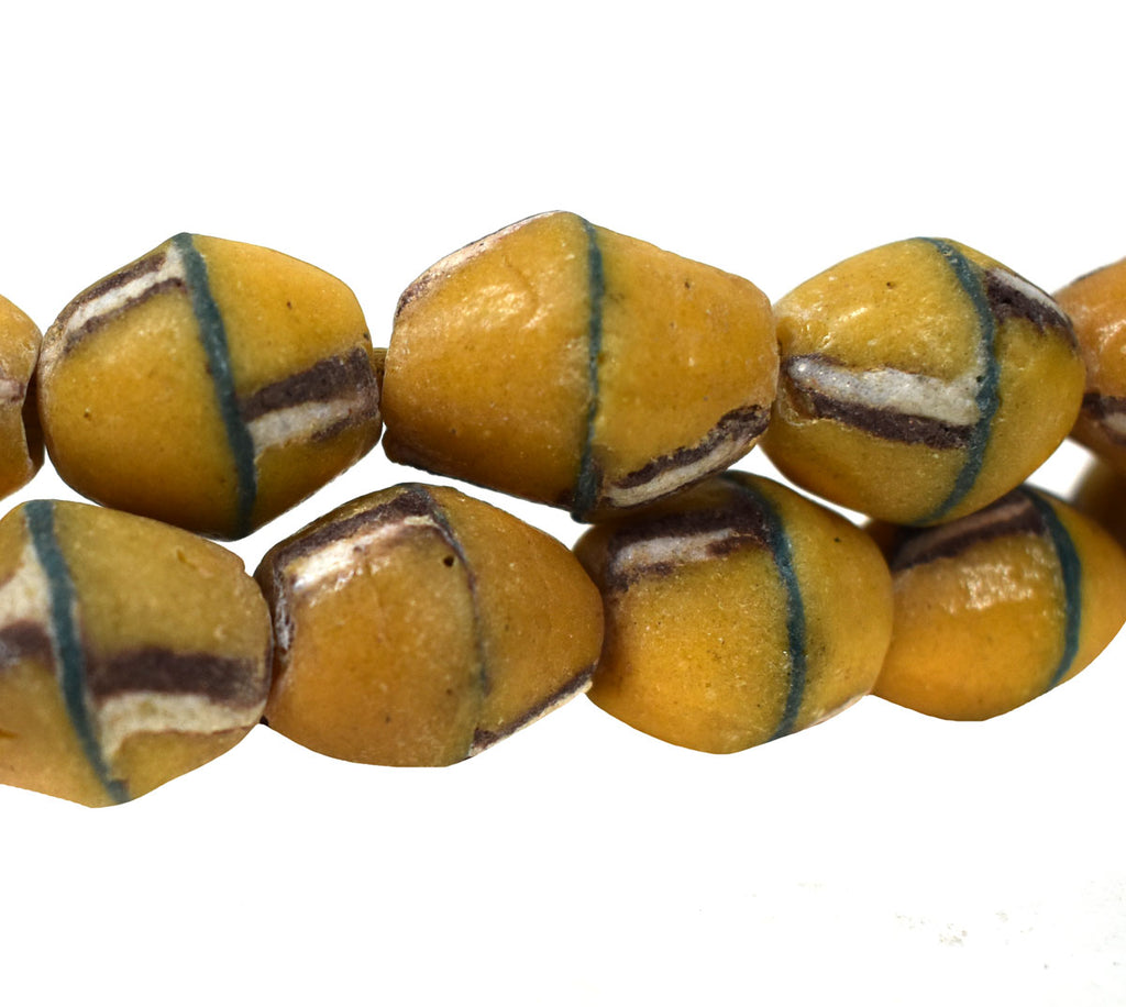 Yellow Krobo "Recycled" Powder Glass Trade Beads 30 Inch