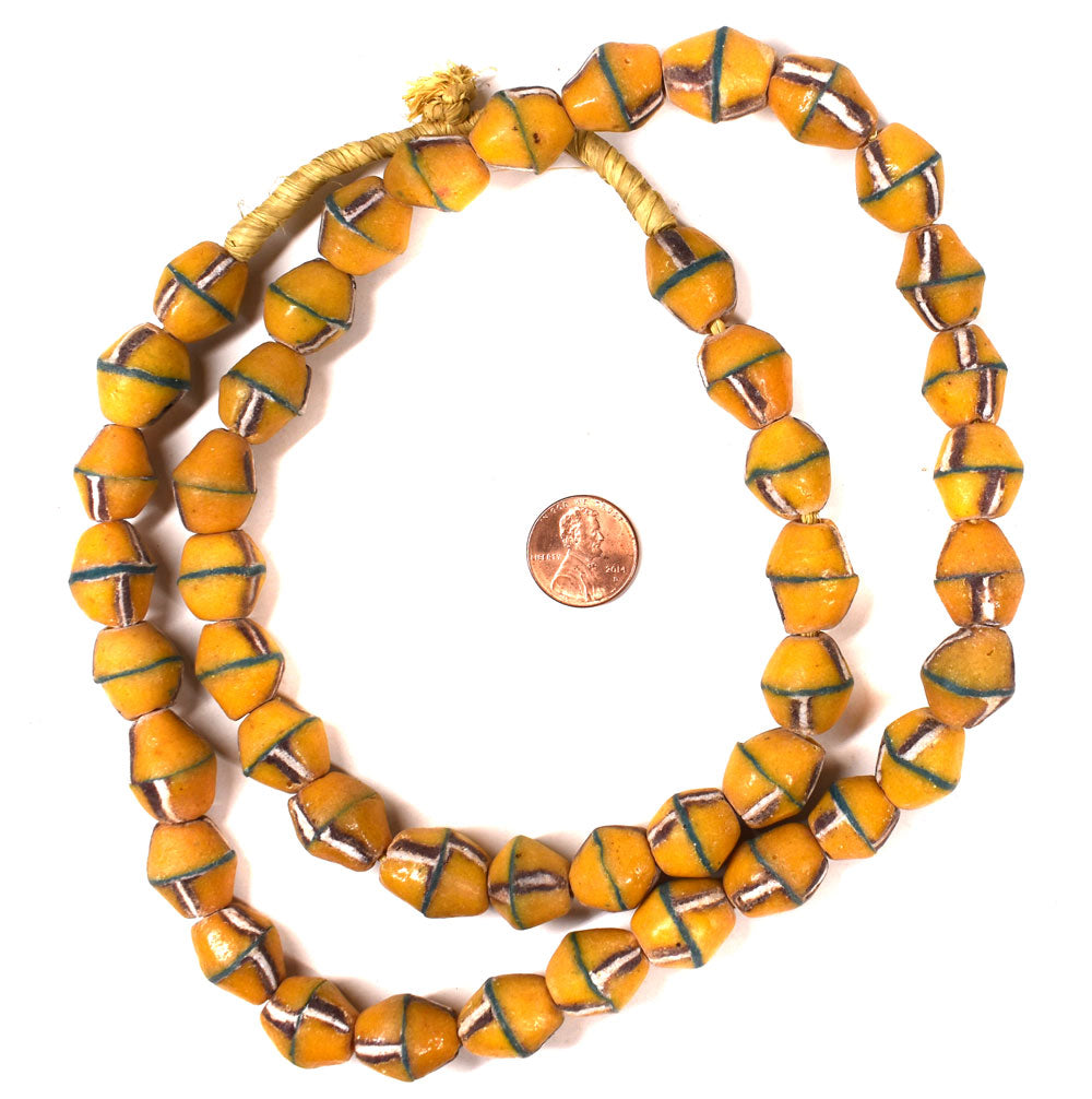 Yellow Krobo "Recycled" Powder Glass Trade Beads 30 Inch