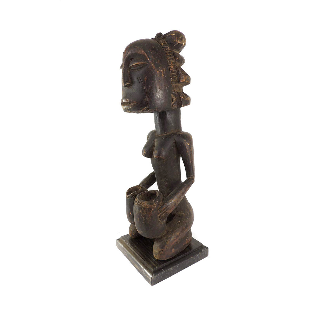 Luba Bowl Bearer Wood Figure Congo On Custom Stand