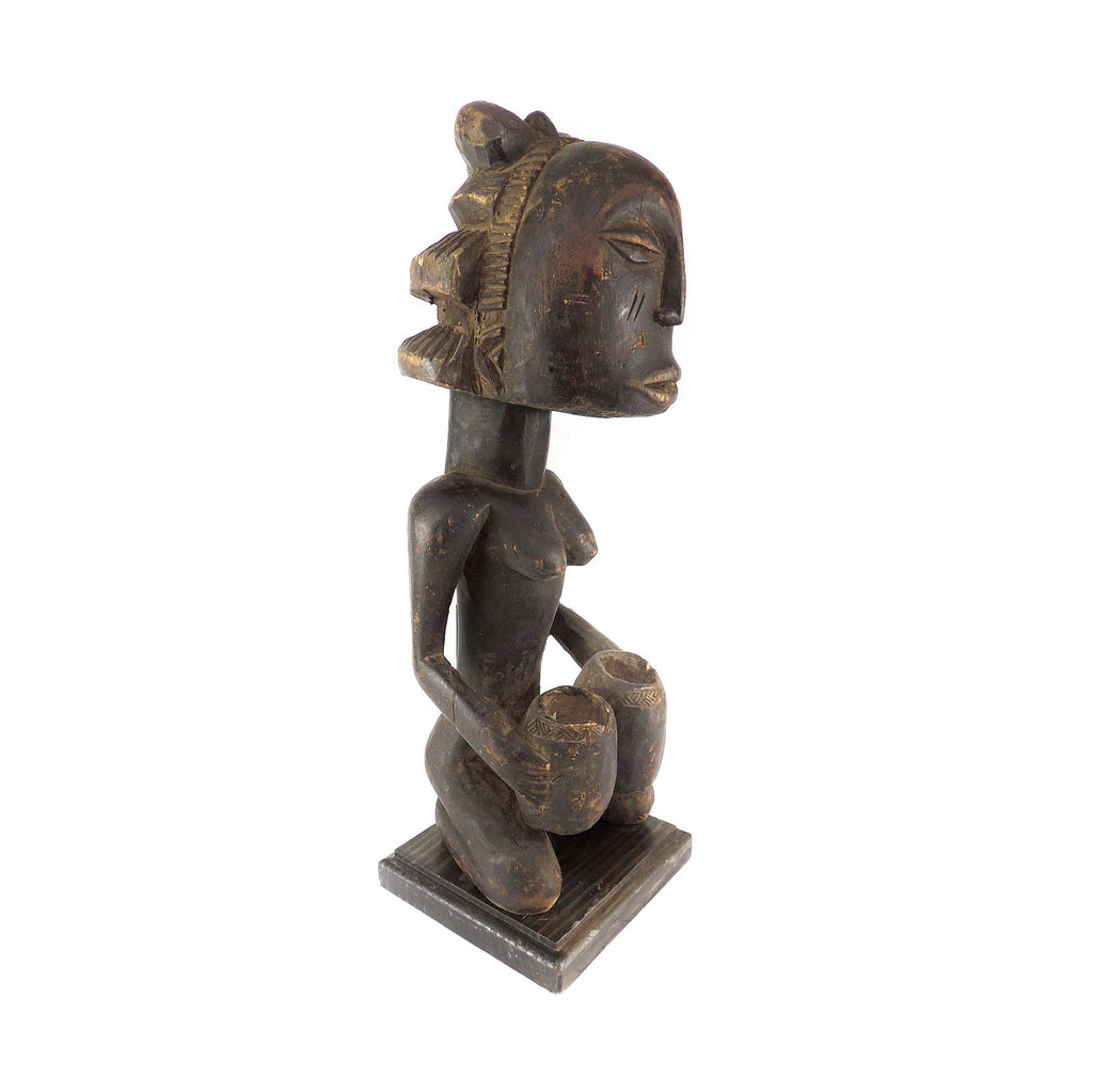 Luba Bowl Bearer Wood Figure Congo On Custom Stand